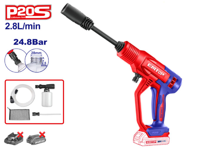 HIDROLIMPIADORA BATERIA 20V - P20S EMTOP (24.8bar - 2.8 L/min) (BATERÍA Y CARGADOR NO INCLUIDOS)